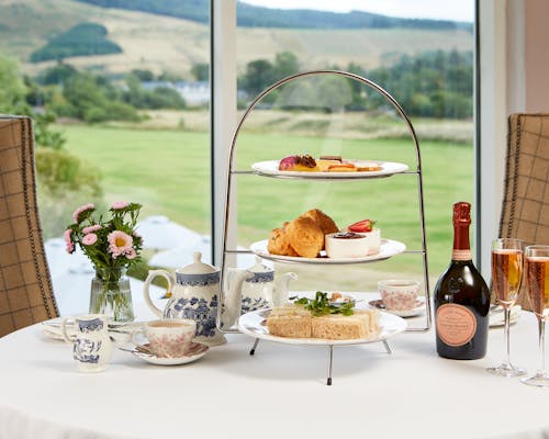Afternoon tea overlooking the golf course at Cardrona