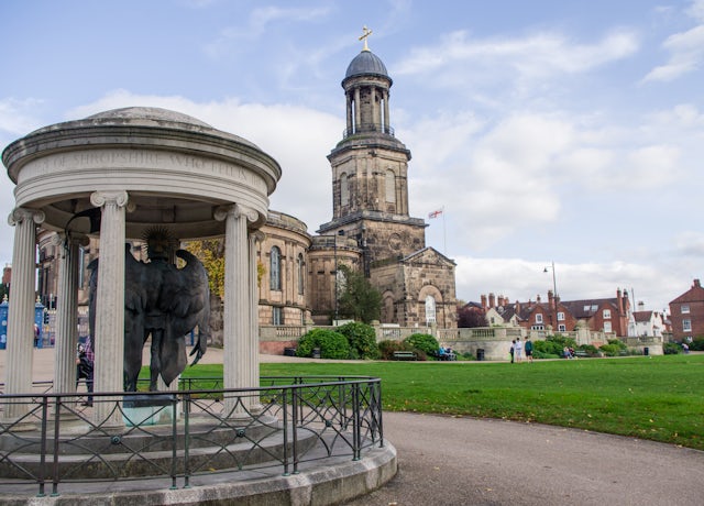 Memorial in the Quarry park and Saint Chad's church, Shrewsbury, England