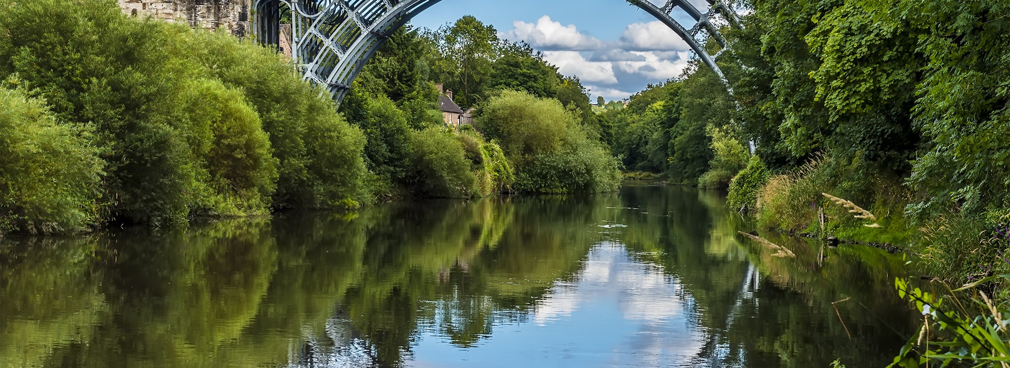A view of the bridge over the River Severn at Ironbridge, Shropshire, UK