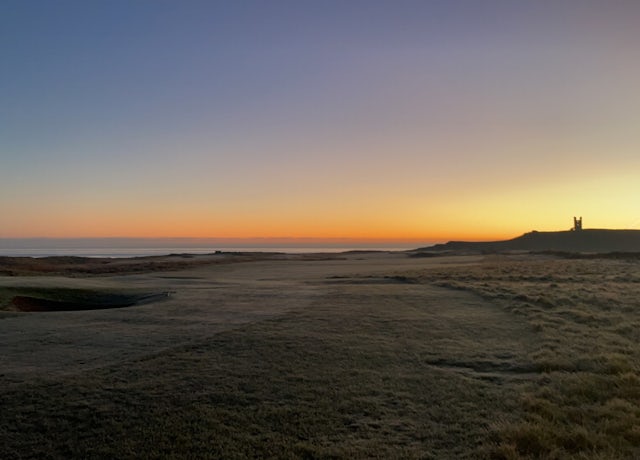 Winter sunset at Dunstanburgh Links golf course