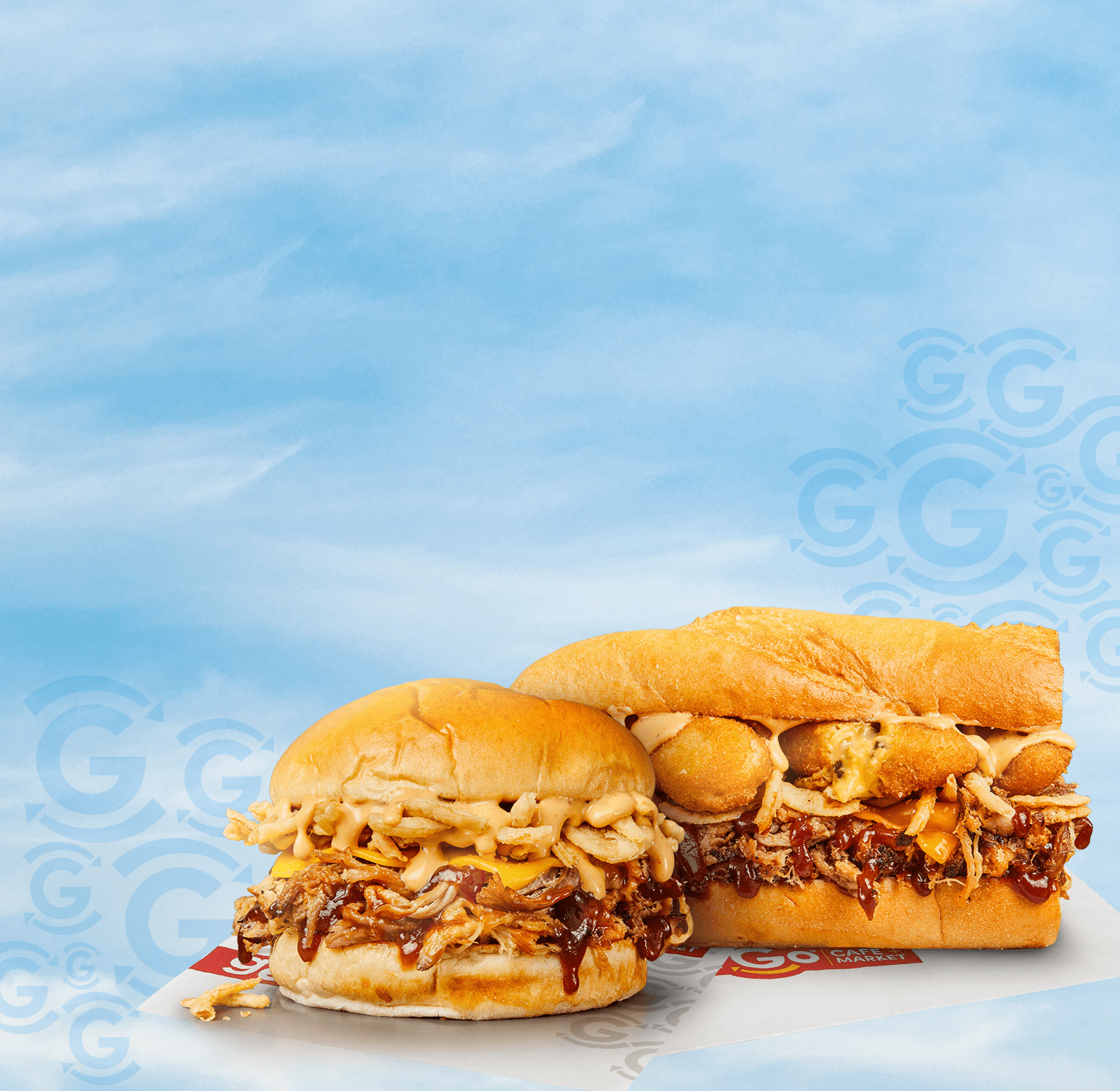 Smokestack: tender pulled pork, tangy barbecue sauce, crispy onions & chipotle ranch dressing