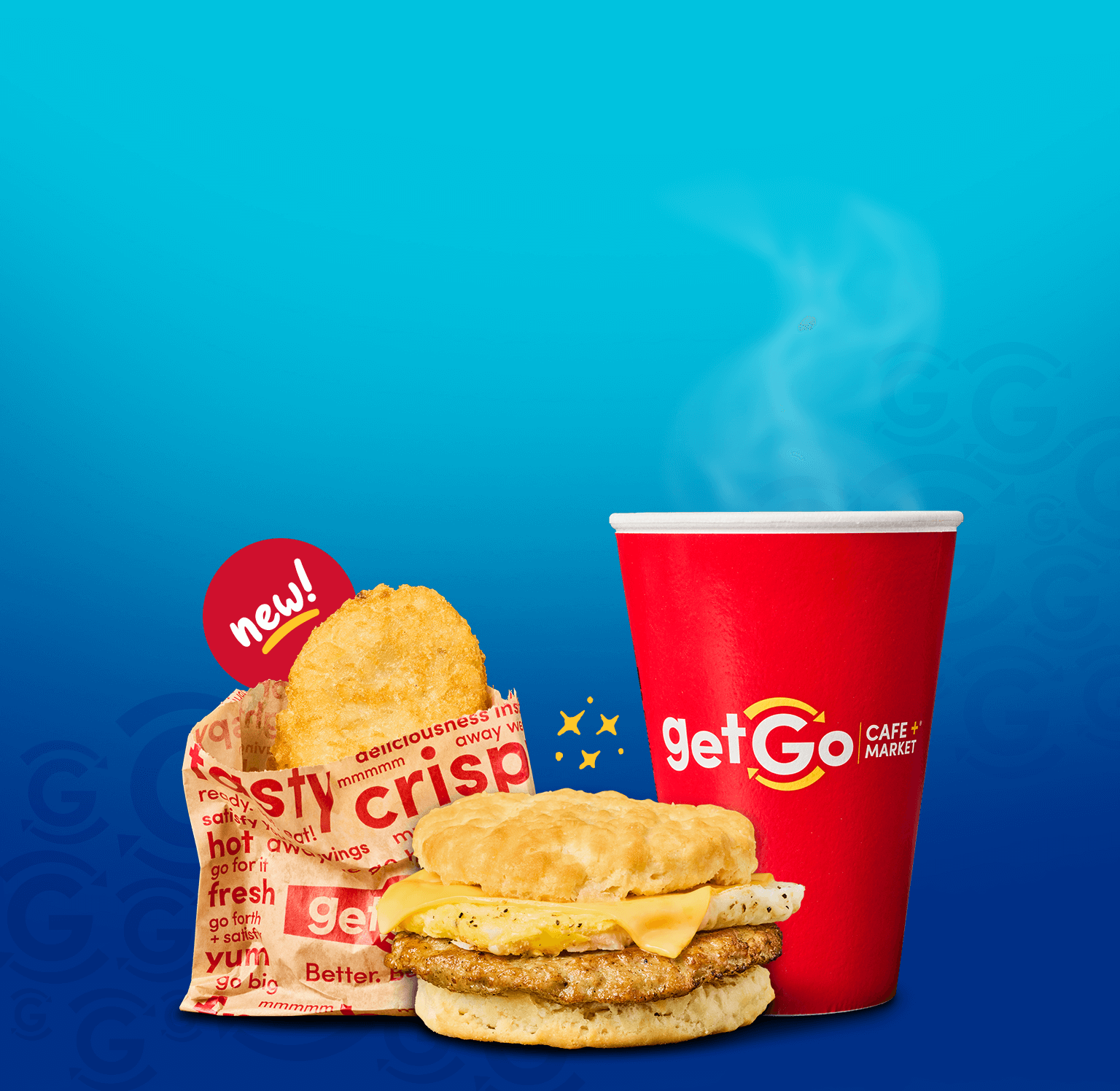 breakfast sandwich + hash brown + 16 oz. self-serve coffee