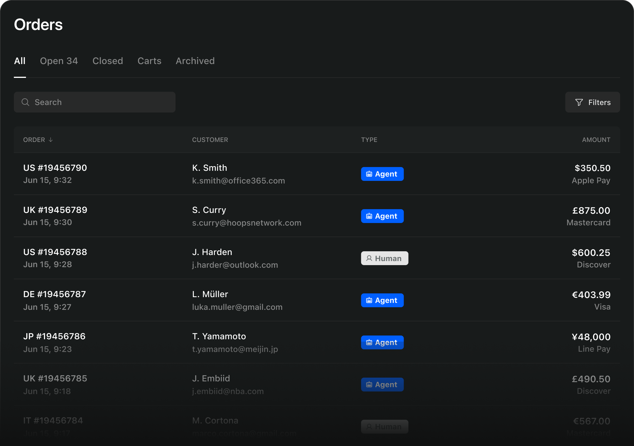 Agentic Commerce Orders view