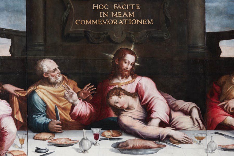 Giorgio Vasari, “Ultima cena”, particolare, 1546-1547, olio su tavola. Firenze, Santa Croce, cenacolo, parete destra