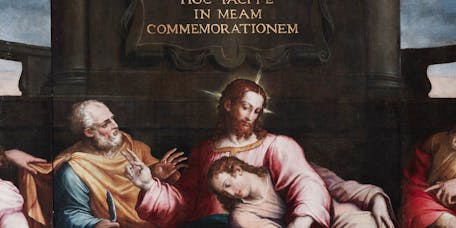 Giorgio Vasari, “Ultima cena”, particolare, 1546-1547, olio su tavola. Firenze, Santa Croce, cenacolo, parete destra Giorgio Vasari, “Ultima cena”, particolare, 1546-1547, olio su tavola. Firenze, Santa Croce, cenacolo, parete destra