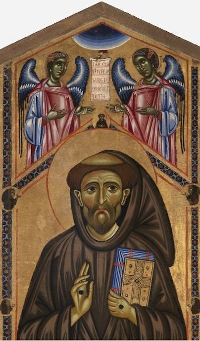 Coppo di Marcovaldo, "St. Francis and Twenty Stories from his Life" (“Bardi Altarpiece”), detail, 1245–50, tempera on wood. Florence, Santa Croce, transept