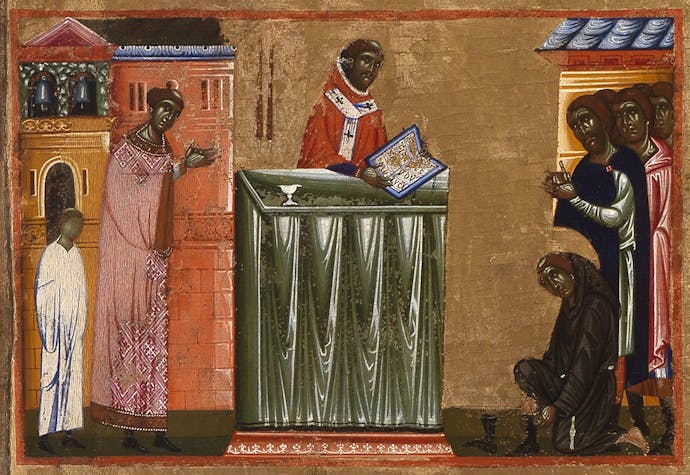 "St. Francis espouses the poverty of the gospels, symbolising his choice by removing his shoes", scene from "St. Francis and Twenty Stories from his Life" (“Bardi Altarpiece”)
