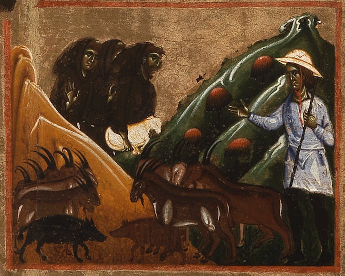 Coppo di Marcovaldo, “San Francesco riscatta un agnello che pascola tra le capre”, scena di “San Francesco e venti storie della sua vita” (“Tavola Bardi”), 1245-1250, tempera su tavola. Firenze, Santa Croce, transetto Coppo di Marcovaldo, “San Francesco riscatta un agnello che pascola tra le capre” (scena tratta dalla Tavola Bardi)