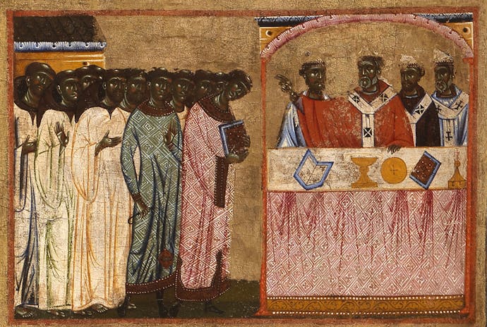 Coppo di Marcovaldo, “San Francesco è canonizzato da Gregorio IX”, scena di “San Francesco e venti storie della sua vita” (“Tavola Bardi”), 1245-1250, tempera su tavola. Firenze, Santa Croce, transetto Coppo di Marcovaldo, “San Francesco è canonizzato da Gregorio IX” (scena tratta dalla Tavola Bardi)