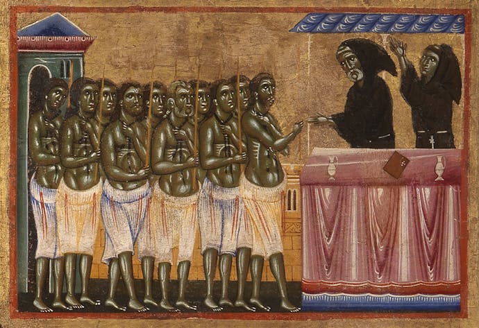 Coppo di Marcovaldo, “Pellegrini e marinai, riconoscenti, portano candele alla tomba di san Francesco”, scena di “San Francesco e venti storie della sua vita” (“Tavola Bardi”), 1245-1250, tempera su tavola. Firenze, Santa Croce, transetto Coppo di Marcovaldo, “Pellegrini e marinai, riconoscenti, portano candele alla tomba di san Francesco” (scena tratta dalla Tavola Bardi)