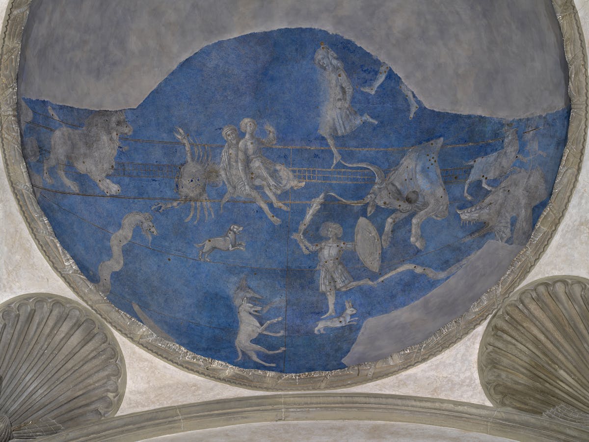 Pittore fiorentino, “Rappresentazione astrologica del cielo”, metà del sec. XV. Primo chiostro, cappella Pazzi Pittore fiorentino, “Rappresentazione astrologica del cielo”, metà del sec. XV. Primo chiostro, cappella Pazzi