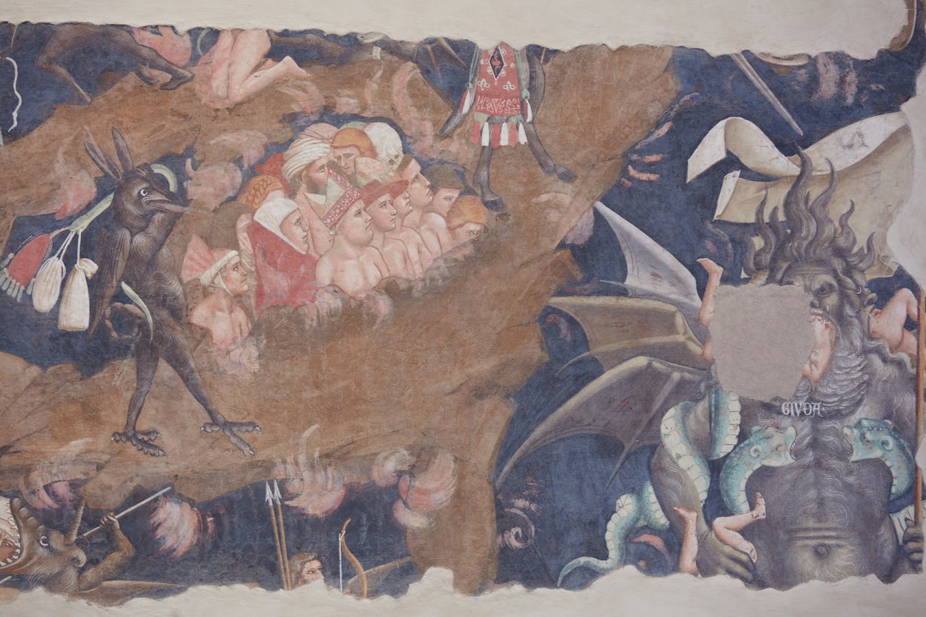 Andrea Orcagna, “Inferno”, particolare, 1345 circa, affresco staccato. Firenze, Santa Croce, Cenacolo, parete sinistra Andrea Orcagna, “Inferno”, particolare, 1345 circa, affresco staccato. Firenze, Santa Croce, Cenacolo, parete sinistra