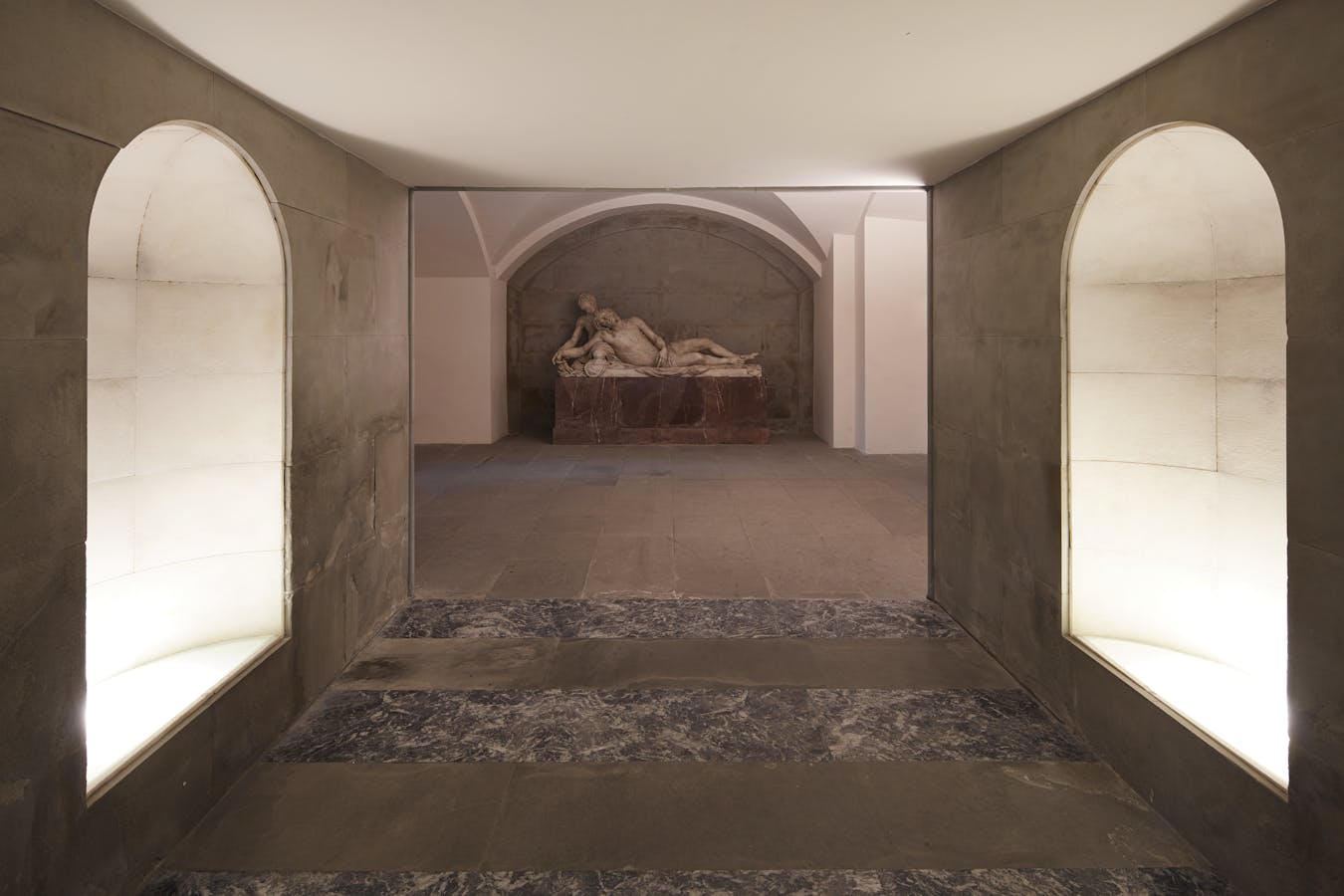 Interior of the Shrine with Baccio Bandinelli's Dead Christ with an Angel. Florence, Santa Croce, monumental complex Interior of the Shrine with Baccio Bandinelli's Dead Christ with an Angel. Florence, Santa Croce, monumental complex