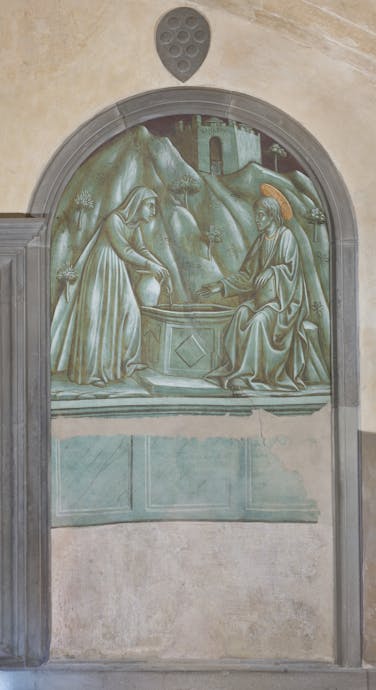 Paolo Schiavo, "Cristo e la Samaritana al pozzo", 1445, affresco. Firenze, Santa Croce, sala del Pozzo Paolo Schiavo, "Cristo e la Samaritana al pozzo", 1445, affresco. Firenze, Santa Croce, sala del Pozzo