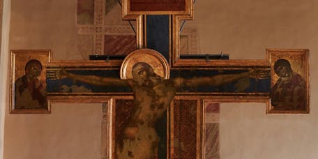 Cimabue, “Crocifisso”, prima del 1288, tempera su tavola. Firenze, Santa Croce, sagrestia Cimabue, “Crocifisso”, prima del 1288, tempera su tavola. Firenze, Santa Croce, sagrestia