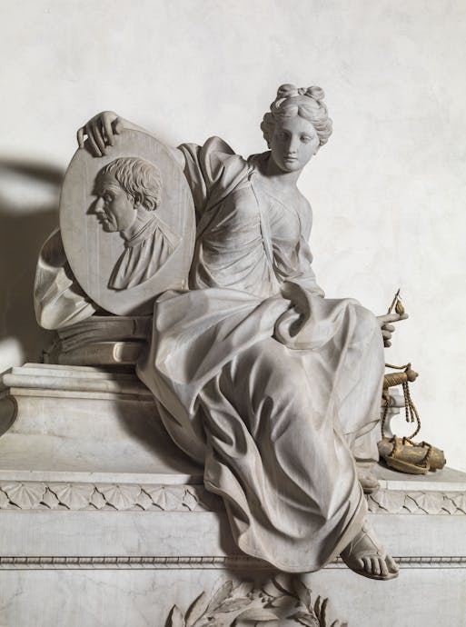 Innocenzo Spinazzi, “Politica”, particolare della “Tomba monumentale di Niccolò Machiavelli”, 1787, marmo, bronzo. Firenze, Santa Croce, navata destra