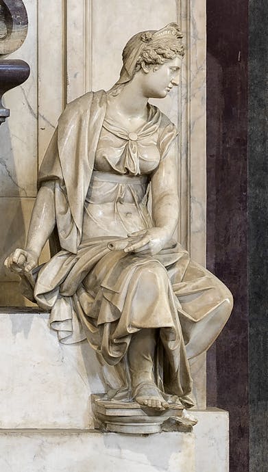 Giovanni Bandini detto Giovanni dell’Opera “Architettura”, particolare della “Tomba monumentale di Michelangelo Buonarroti”, 1564-1576, marmo e affresco. Firenze, Santa Croce, navata destra