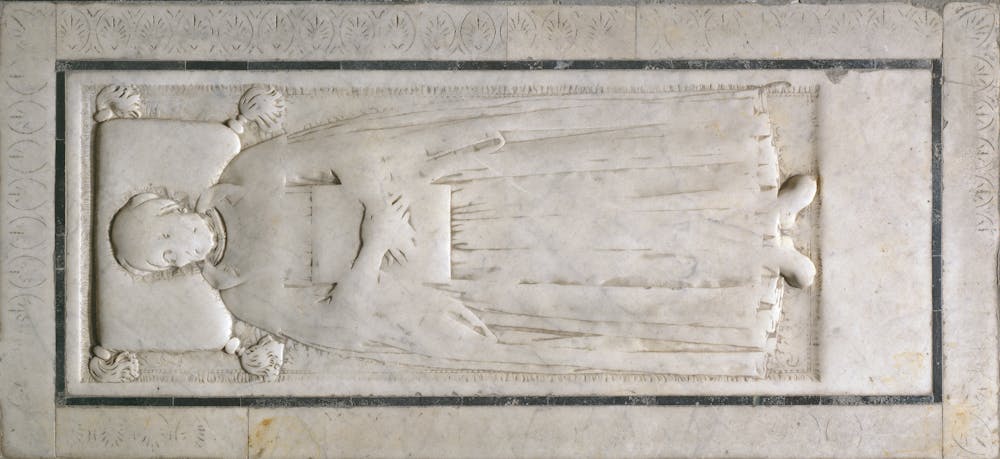 Tomb slab of Gregorio Marsuppini and his descendants, c. 1455. Basilica of Santa Croce, north aisle Tomb slab of Gregorio Marsuppini and his descendants, c. 1455. Basilica of Santa Croce, north aisle