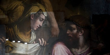 Intervento di restauro sulla “Andata al Calvario e incontro con la Veronica” di Giorgio Vasari. Firenze, Santa Croce, navata destra, altare Buonarroti Intervento di restauro sulla “Andata al Calvario e incontro con la Veronica” di Giorgio Vasari. Firenze, Santa Croce, navata destra, altare Buonarroti