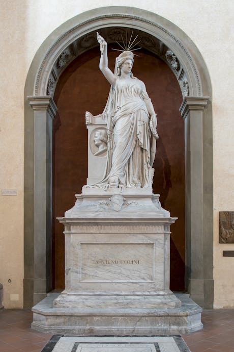 Pio Fedi, “Tomba monumentale di Giovan Battista Niccolini”, 1870-1876, marmo bianco di Carrara, marmo bardiglio grigio, ottone. Firenze, Santa Croce, controfacciata