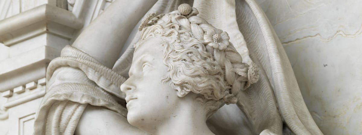 Félicie and Hippolyte de Fauveau, Monumental tomb of Louise de Favreau, detail, 1855-1856. First cloister, upper loggia Félicie and Hippolyte de Fauveau, Monumental tomb of Louise de Favreau, detail, 1855-1856. First cloister, upper loggia