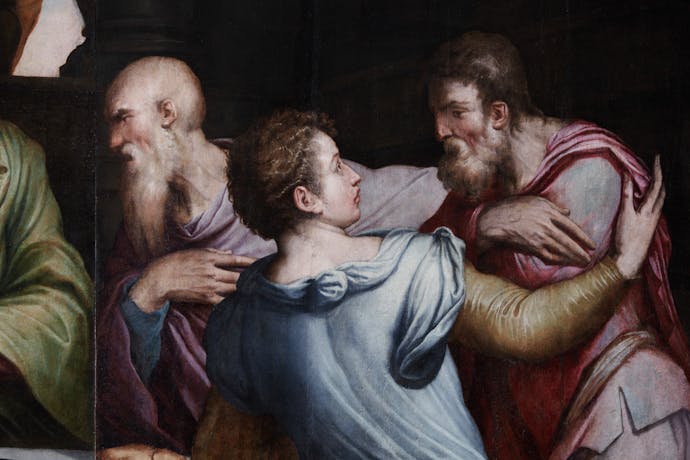 Giorgio Vasari, detail of "The Last Supper", 1546-1547, oil on wood. Florence, Monumental complex of Santa Croce, Refectory