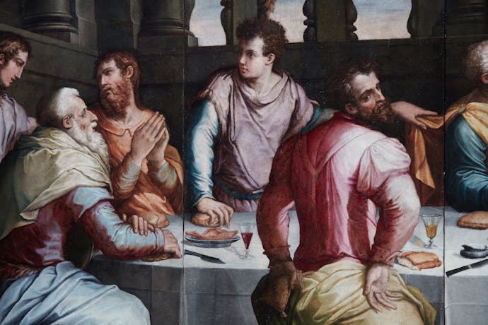 Giorgio Vasari, "The Last Supper", 1546-1547, oil on wood. Florence, Monumental complex of Santa Croce, Refectory Giorgio Vasari, "The Last Supper", 1546-1547, oil on wood. Florence, Monumental complex of Santa Croce, Refectory