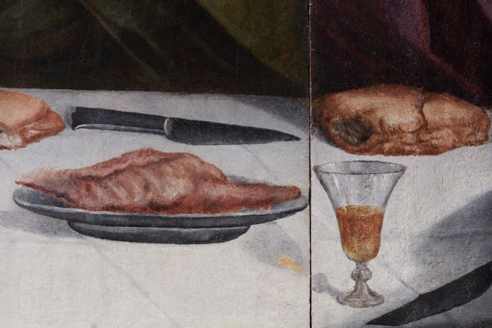 Giorgio Vasari, detail of "The Last Supper", 1546-1547, oil on wood. Florence, Monumental complex of Santa Croce, Refectory