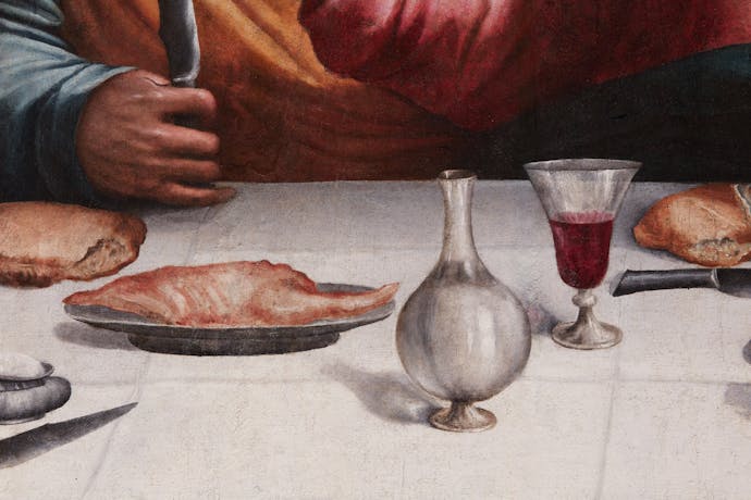 Giorgio Vasari, detail of "The Last Supper", 1546-1547, oil on wood. Florence, Monumental complex of Santa Croce, Refectory