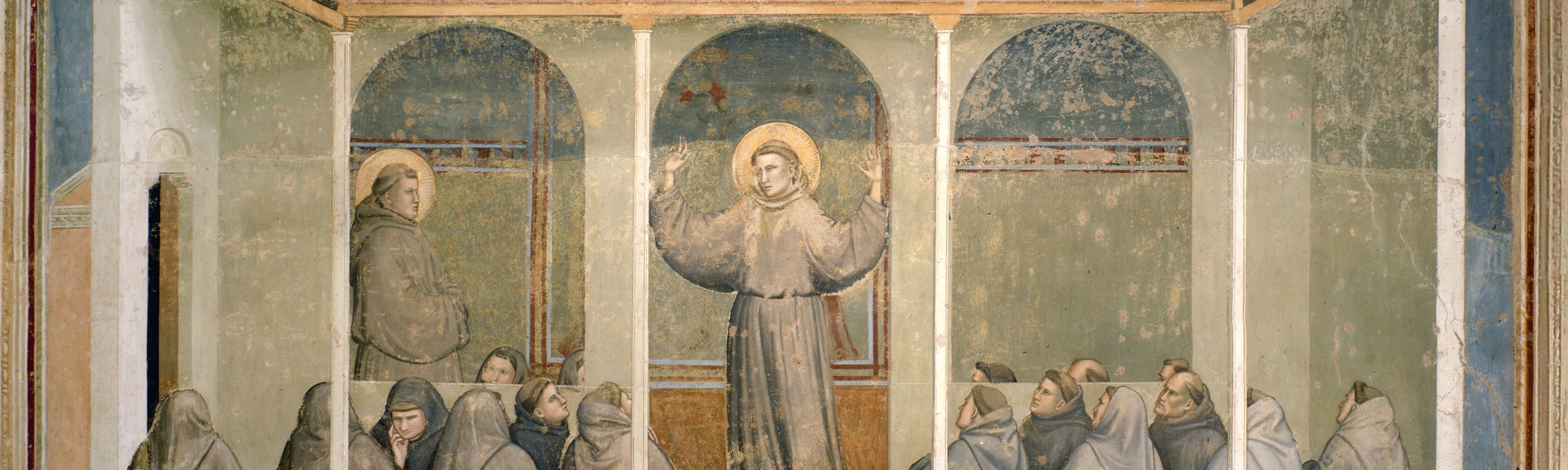 Giotto, “Conferma della Regola francescana", particolare delle "Storie di san Francesco", 1317-1325, affresco. Firenze, Santa Croce, transetto destro, cappella Bardi Giotto, “Conferma della Regola francescana", particolare delle "Storie di san Francesco", 1317-1325, affresco. Firenze, Santa Croce, transetto destro, cappella Bardi
