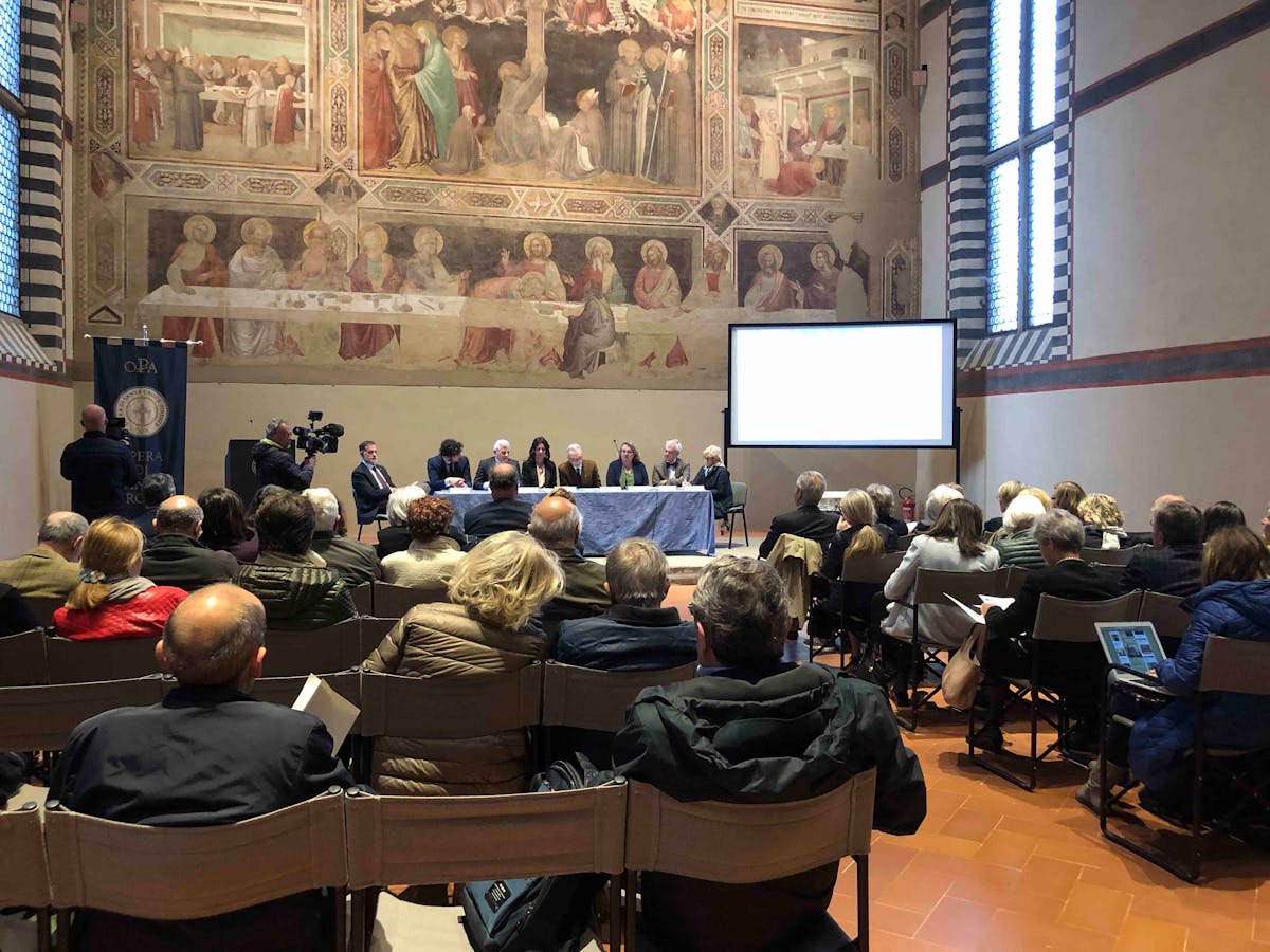 La conferenza stampa di presentazione del progetto di restauro dei dipinti murali di Giotto nel Cenacolo di Santa Croce a Firenze La conferenza stampa di presentazione del progetto di restauro dei dipinti murali di Giotto nel Cenacolo di Santa Croce a Firenze