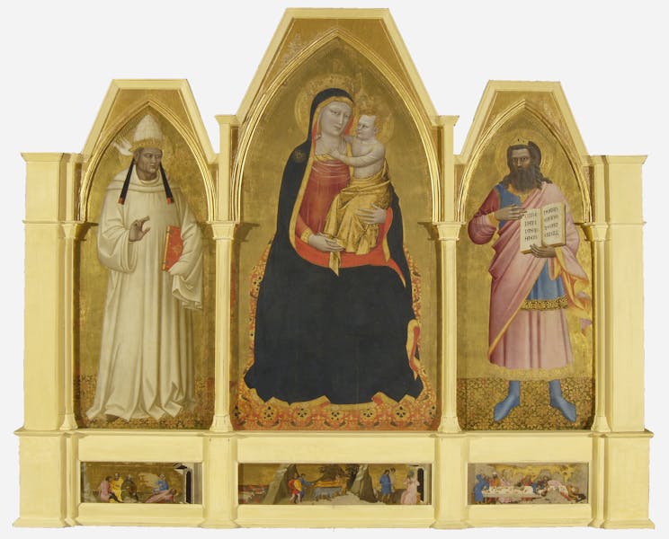 Nardo di Cione, "Madonna col bambino e santi", 1365, tempera su tavola. Firenze, Santa Croce, sala del Pozzo Nardo di Cione, "Madonna col bambino e santi", 1365, tempera su tavola. Firenze, Santa Croce, sala del Pozzo