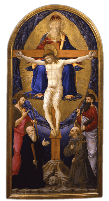 Neri di Bicci, “Trinità tra i santi Benedetto, Francesco, Bartolomeo e Giovanni Battista”, 1461, tempera su tavola. Firenze, Santa Croce, Noviziato, corridoio Neri di Bicci, “Trinità tra i santi Benedetto, Francesco, Bartolomeo e Giovanni Battista”, 1461, tempera su tavola. Firenze, Santa Croce, Noviziato, corridoio