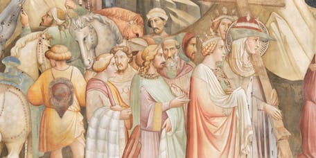 Agnolo Gaddi, “Elena porta la Vera Croce in Gerusalemme”, particolare della "Leggenda della Vera Croce", 1380-1390, affresco. Firenze, Santa Croce, cappella Maggiore Agnolo Gaddi, “Elena porta la Vera Croce in Gerusalemme”, particolare della "Leggenda della Vera Croce", 1380-1390, affresco. Firenze, Santa Croce, cappella Maggiore