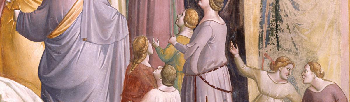 Taddeo Gaddi, “Sposalizio della Vergine”, particolare delle “Storie della Vergine”, 1328-1330 circa, affresco. Firenze, Santa Croce, transetto destro, cappella Baroncelli Taddeo Gaddi, “Sposalizio della Vergine”, particolare delle “Storie della Vergine”, 1328-1330 circa, affresco. Firenze, Santa Croce, transetto destro, cappella Baroncelli