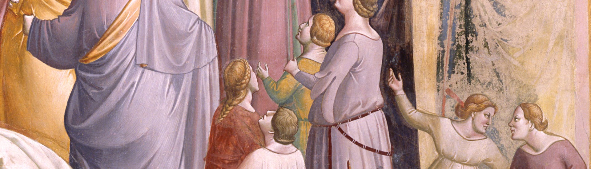 Taddeo Gaddi, “Sposalizio della Vergine”, particolare delle “Storie della Vergine”, 1328-1330 circa, affresco. Firenze, Santa Croce, transetto destro, cappella Baroncelli Taddeo Gaddi, “Sposalizio della Vergine”, particolare delle “Storie della Vergine”, 1328-1330 circa, affresco. Firenze, Santa Croce, transetto destro, cappella Baroncelli