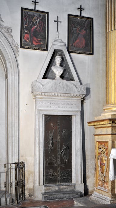 Teofil Aleksander Lenartowicz e Giuseppe Pellas, "Tomba di Zofia z Kickich Cieszkowska", 1874, marmo e bronzo. Firenze, Santa Croce, transetto sinistro, cappella Machiavelli Salviati Teofil Aleksander Lenartowicz e Giuseppe Pellas, "Tomba di Zofia z Kickich Cieszkowska", 1874, marmo e bronzo. Firenze, Santa Croce, transetto sinistro, cappella Machiavelli Salviati