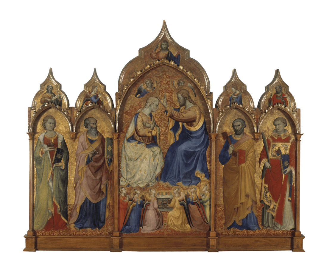 Lorenzo di Niccolò (attribuito), "Incoronazione della Vergine e santi", inizi XV secolo, tempera su tavola. Firenze, Santa Croce, corridoio del Noviziato Lorenzo di Niccolò (attribuito), "Incoronazione della Vergine e santi", inizi XV secolo, tempera su tavola. Firenze, Santa Croce, corridoio del Noviziato
