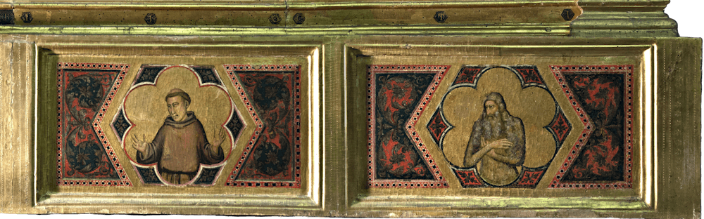 Giotto, “IOCTI”, particolare della “Incoronazione della Vergine tra angeli e santi (Polittico Baroncelli)", dopo il 1328, tempera su tavola. Firenze, Santa Croce, transetto destro, cappella Baroncelli