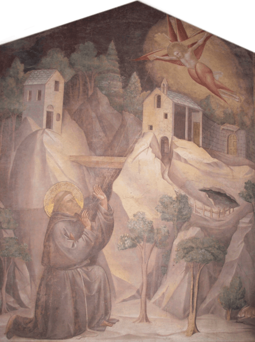 Taddeo Gaddi, "San Francesco riceve le stimmate”, scena dell' “Albero della Vita e Ultima Cena”, 1345-1350 circa, affresco staccato. Firenze, Santa Croce, Cenacolo