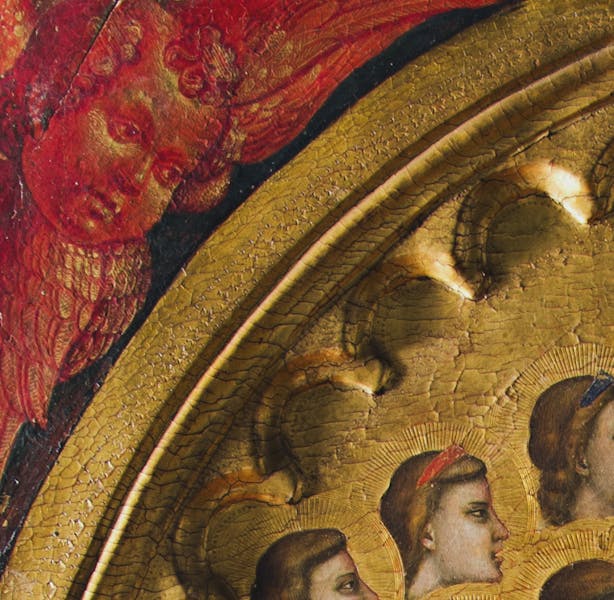 Sebastiano Mainardi (?), “Cherubino”, particolare della “Incoronazione della Vergine tra angeli e santi (Polittico Baroncelli)", dopo il 1328, tempera su tavola. Firenze, Santa Croce, transetto destro, cappella Baroncelli Sebastiano Mainardi (?), “Cherubino”, particolare della “Incoronazione della Vergine tra angeli e santi (Polittico Baroncelli)", dopo il 1328, tempera su tavola. Firenze, Santa Croce, transetto destro, cappella Baroncelli