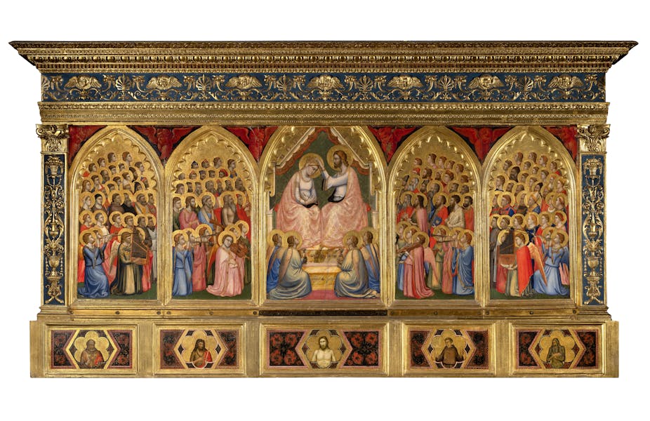 Giotto, "Incoronazione della Vergine tra angeli e santi (Polittico Baroncelli)", dopo il 1328, tempera su tavola. Firenze, Santa Croce, transetto destro, cappella Baroncelli