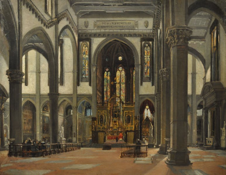 Pittore fiorentino, “Interno della chiesa di Santa Croce”, metà del XIX secolo, olio su tela. Firenze, Santa Croce, Archivio storico di Santa Croce