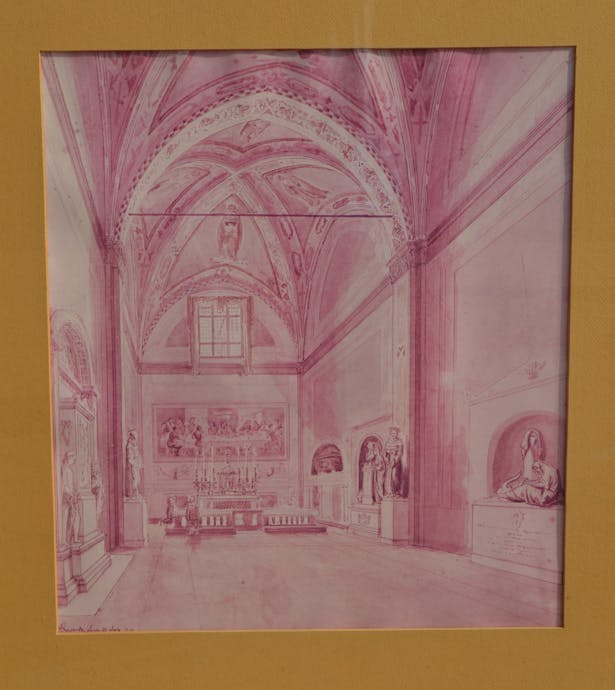 Cappella Castellani con l’ "Ultima cena di Vasari" (1836?), fotografia di un disegno acquerellato. Firenze, Santa Croce, Convento Cappella Castellani con l’ "Ultima cena di Vasari" (1836?), fotografia di un disegno acquerellato. Firenze, Santa Croce, Convento