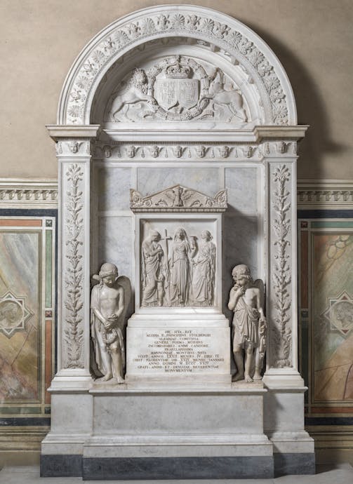 Luigi Giovannozzi, Emilio Santarelli, Monumental tomb of Louise of Stolberg-Gedern, Countess of Albany, 1824–30. Basilica of Santa Croce, south transept, Castellani Chapel Luigi Giovannozzi, Emilio Santarelli, Monumental tomb of Louise of Stolberg-Gedern, Countess of Albany, 1824–30. Basilica of Santa Croce, south transept, Castellani Chapel