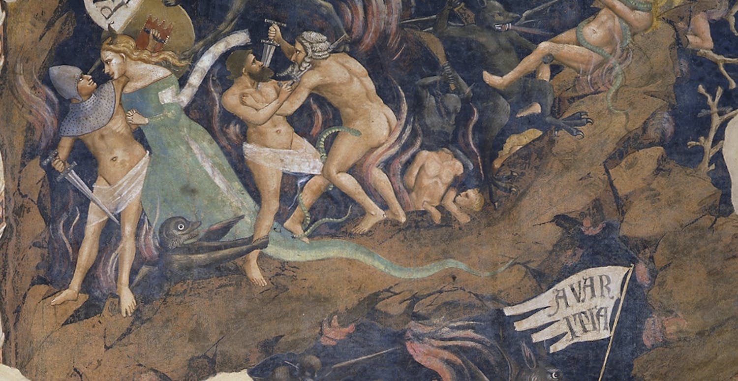 Andrea Orcagna, “Inferno”, particolare, 1345 circa, affresco staccato. Firenze, Santa Croce, Cenacolo, parete sinistra
