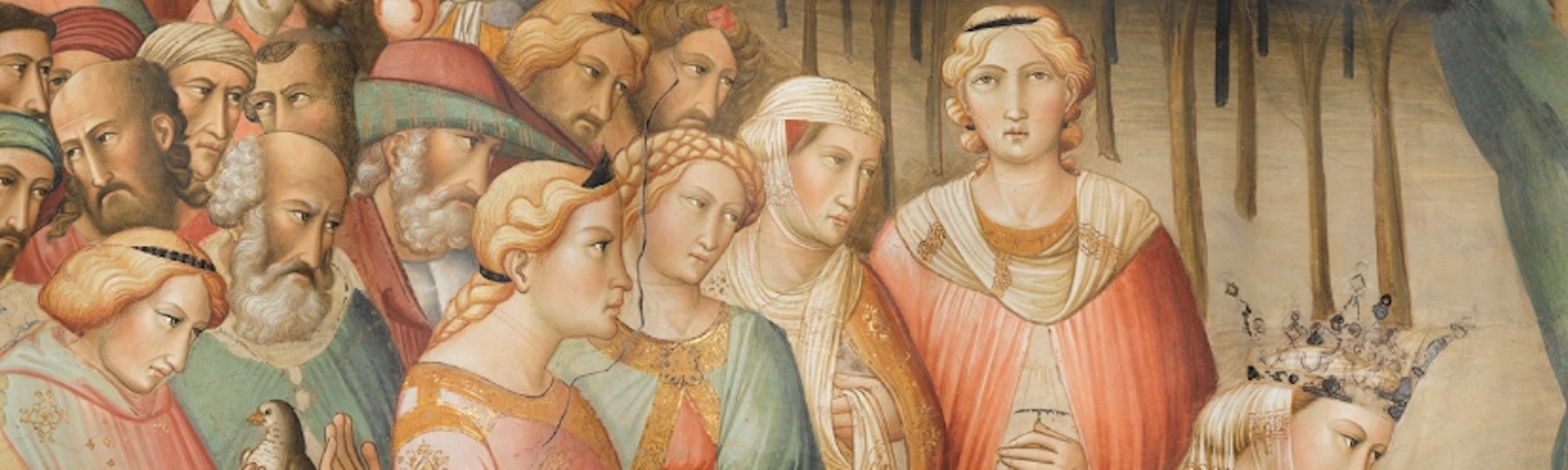 Agnolo Gaddi, “La regina di Saba e Salomone”, particolare della "Leggenda della Vera Croce", 1380-1390, affresco. Firenze, Santa Croce, cappella Maggiore Agnolo Gaddi, “La regina di Saba e Salomone”, particolare della "Leggenda della Vera Croce", 1380-1390, affresco. Firenze, Santa Croce, cappella Maggiore