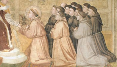 Giotto, “Conferma della Regola francescana", particolare delle "Storie di san Francesco", 1317-1325, affresco. Firenze, Santa Croce, transetto destro, cappella Bardi
