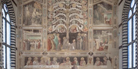 Taddeo Gaddi, “Albero della Vita e Ultima Cena”, 1345-1350 circa, affresco staccato. Firenze, Santa Croce, Cenacolo Taddeo Gaddi, “Albero della Vita e Ultima Cena”, 1345-1350 circa, affresco staccato. Firenze, Santa Croce, Cenacolo
