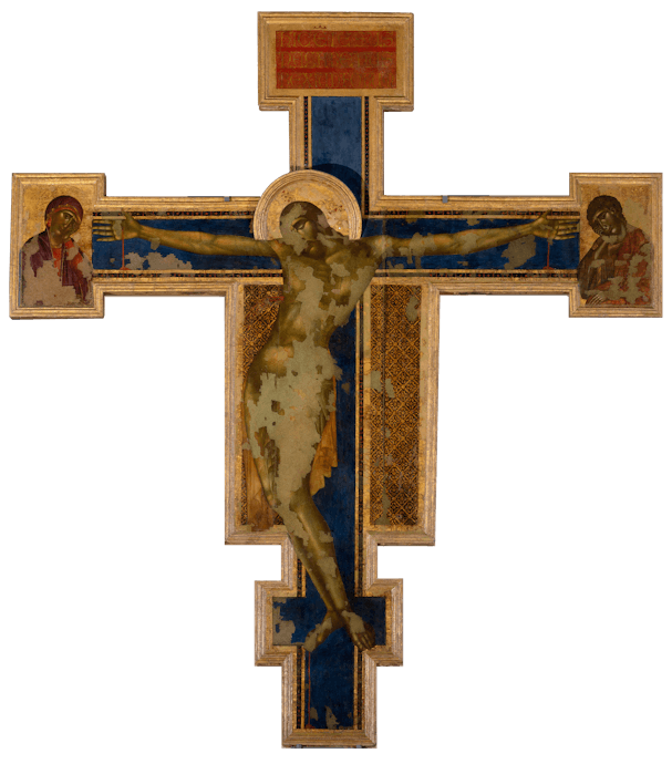 Cimabue, “Crocifisso”, prima del 1288, tempera su tavola. Firenze, Santa Croce, sagrestia Cimabue, “Crocifisso”, prima del 1288, tempera su tavola. Firenze, Santa Croce, sagrestia